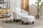 COOLMORE Accent Chair with Ottoman, Mid Century Modern Barrel Chair Upholstered Club Tub Round Arms Chair for Living Room