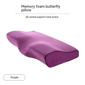 Memory Cotton Slow Rebound Butterfly Shaped Pillow Cervical Health Care (Option: Velvet Purple-62x34x12x6cm with lining)