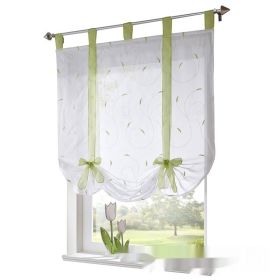 Embroidered Pastoral Adjustable Curtain Rod Ribbon Roman Window Screen (Option: Green-80 × 140cm)