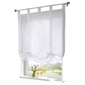Embroidered Pastoral Adjustable Curtain Rod Ribbon Roman Window Screen (Option: White-120 × 140cm)