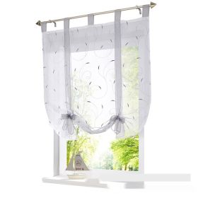 Embroidered Pastoral Adjustable Curtain Rod Ribbon Roman Window Screen (Option: Light Gray-60 × 140cm)