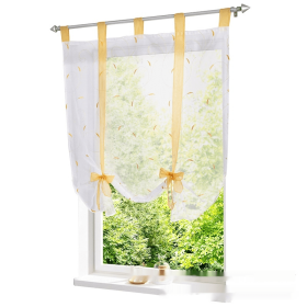 Embroidered Pastoral Adjustable Curtain Rod Ribbon Roman Window Screen (Option: Yellow-100 × 140cm)