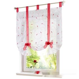 Embroidered Pastoral Adjustable Curtain Rod Ribbon Roman Window Screen (Option: Red-140 × 140cm)