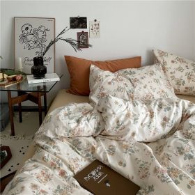 Garden Small Floral Cotton Bed 4-piece Summer Girly Bedding Set (Option: 180cm bed top four piece set-Wild tea flower coffee)