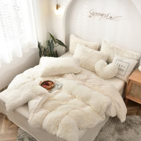 Mink Velvet Four Piece Set Long Plush Crystal Velvet Duvet Cover (Option: Cream white-2.0x2.2m fitted sheet)
